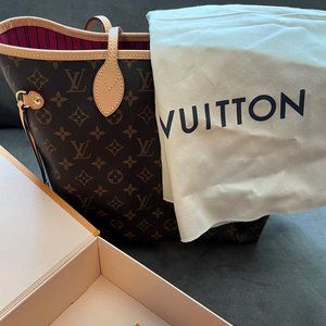 Auth Louis Vuitton Neverfull MM Monogram Peony